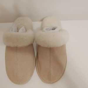 🔥 Woman's Austrailian Boot Company Sherpa Suede Slippers Light Beige Size M